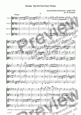 page one of Sonata  Op.34-4 for Four Violas