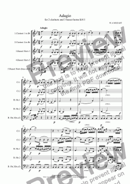 page one of Adagio (originally for 2 clarinets and 3 basset horns) K411