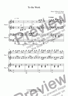 page one of To the Work - Piano Four Hands