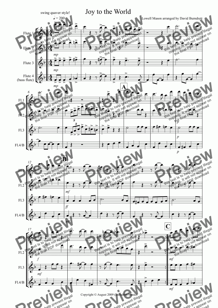 page one of Joy to the World (Jazzy Style!) for Flute Quartet