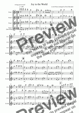 page one of Joy to the World (Jazzy Style!) for Flute Quartet