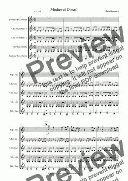 page one of Medieval Disco for Saxophone Quintet