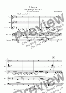 page one of Beethoven: Piano Sonata No.8 in C Minor Op.13 (Sonata Pathetique):II. Adagio (arranged wind quintet)