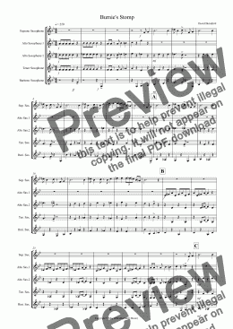 page one of Burnie’s Stomp for Saxophone Quintet
