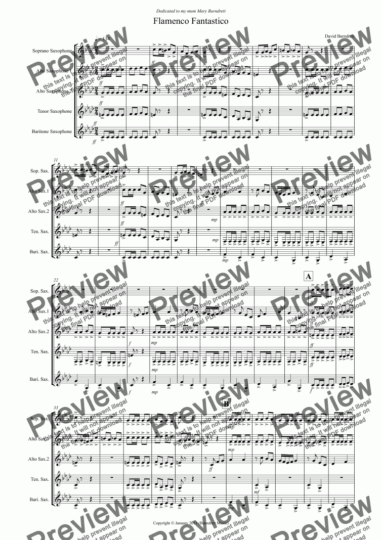 page one of Flamenco Fantastico for Saxophone Quintet