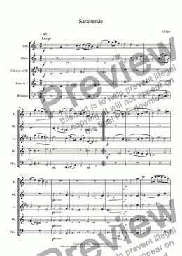 page one of Elgar: Four Dances: 3.Sarabande: written for a quintet of 2 flutes,oboe,clarinet and bassoon (arranged wind quintet) 