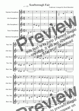 page one of Scarborough Fair for Saxophone Quintet