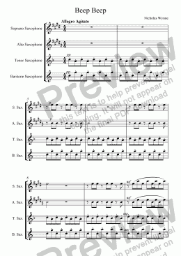 page one of Beep Beep for Saxophone Quartet