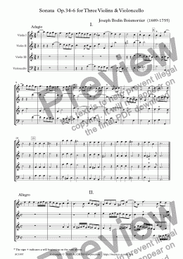 page one of Sonata  Op.34-6 for Three Violins & Violoncello