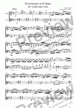 page one of Haydn - DIVERTIMENTO in D Major - for violin and viola