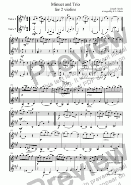 page one of Haydn - MINUET and TRIO - for 2 violins
