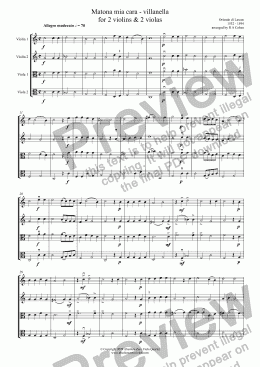 page one of Lassus - MATONA MIA CARA - for 2 violins and 2 violas