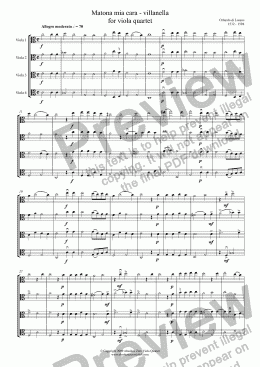 page one of Lassus - MATONA MIA CARA - for viola quartet