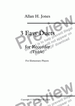 page one of 3 Easy Duets for Treble Recorder