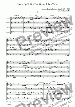 page one of Sonata Op.34-1 for Two Violins & Two Violas