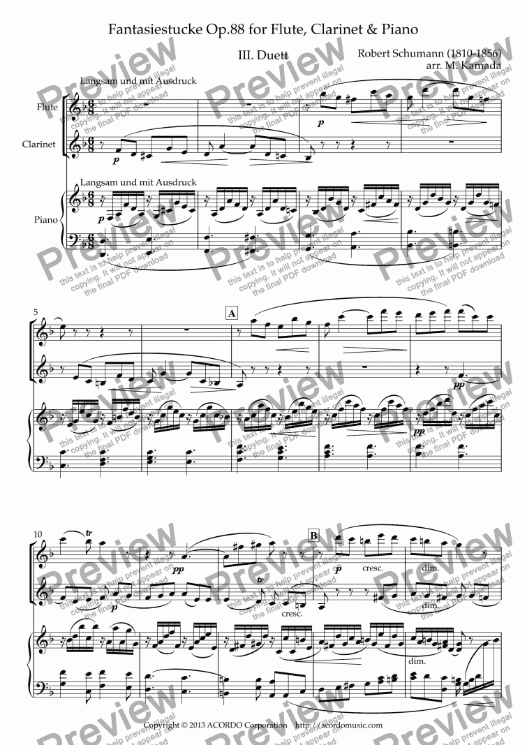 page one of Fantasiestucke Op.88 III Duett for Flute, Clarinet & Piano