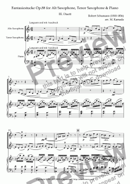 page one of Fantasiestucke Op.88 III Duett for Alt Saxophone, Tenor Saxophone & Piano