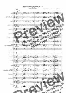 page one of Beethoven Symphony No.7 (slow movement) for School Orchestra