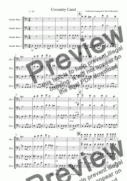 page one of Coventry Carol for Double Bass Quartet