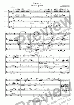 page one of Mozart - ROMANCE - for viola quartet