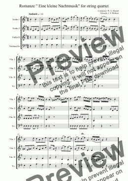 page one of Romanze " Eine kleine Nachtmusik" for string quartet