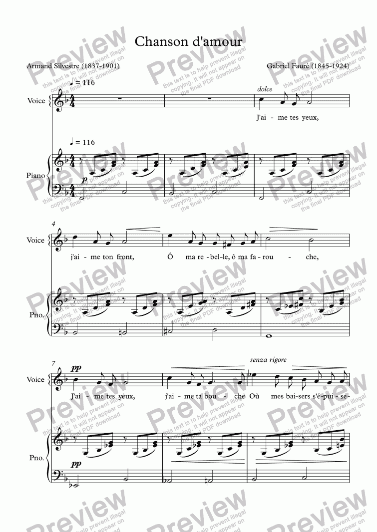 page one of Chanson d’amour (Fauré / A. Silvestre)