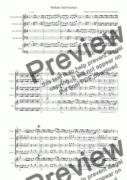 page one of William Tell Overture for Recorder Quartet