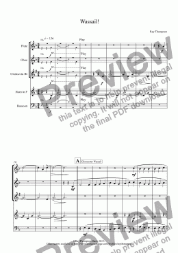 page one of Wassail! (Wind Quintet) (includes :Gloucester Wassail, Somerset Wassail and The Wassail Song.)