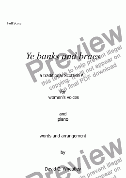 page one of Ye banks and braes for women’s voices (SSA + pno) by David Wheatley 