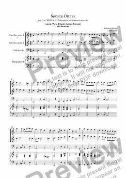 page one of Sonata Ottava for 2 alto recorders and BC (Rossi)