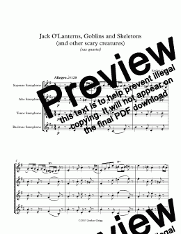 page one of Jack O’Lanterns, Goblins and Skeletons (and other scary creatures) (sax quartet)