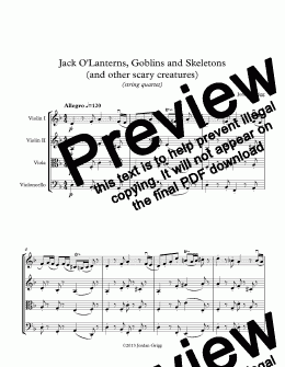 page one of Jack O’Lanterns, Goblins and Skeletons (and other scary creatures) (string quartet)