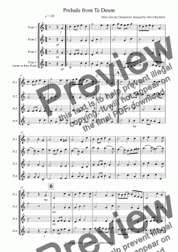 page one of Prelude from Te Deum for Flute Quartet