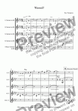 page one of Wassail! (Clarinet Quintet) (includes :Gloucester Wassail, Somerset Wassail and The Wassail Song.)