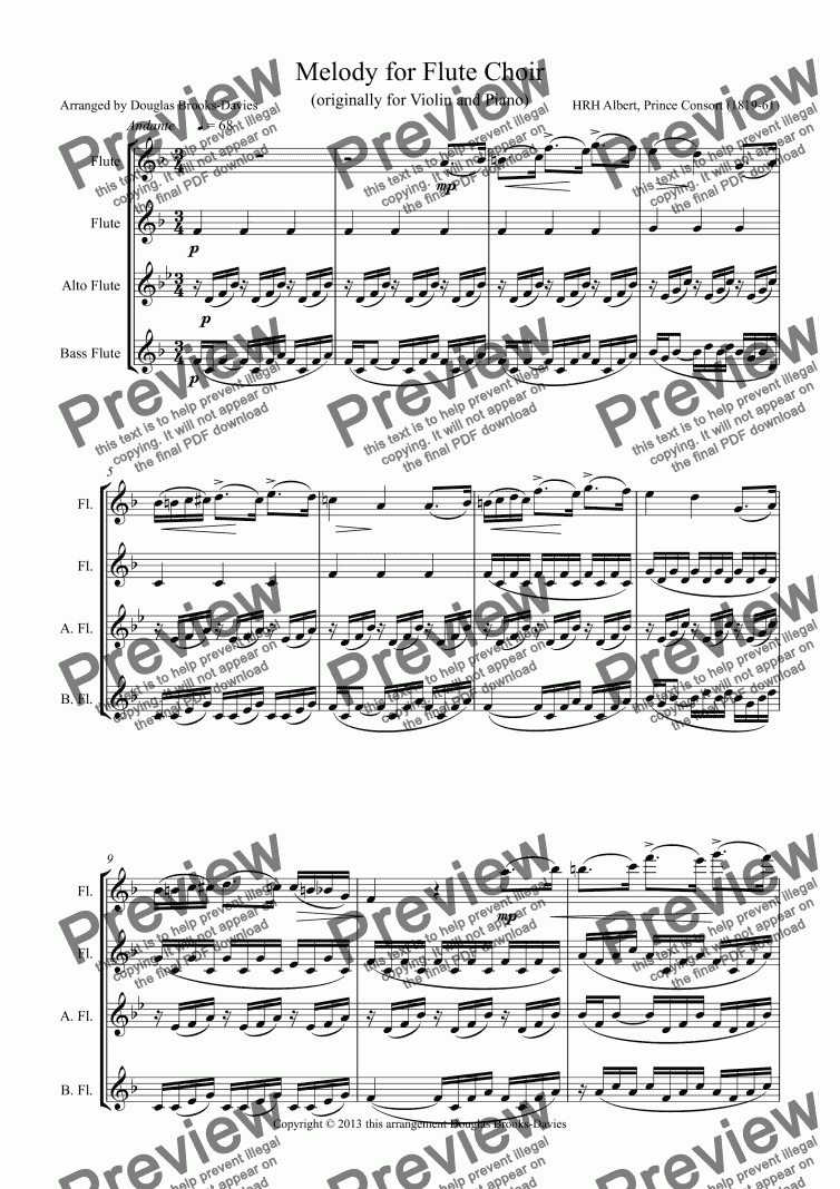 page one of ALBERT, Prince Consort: Melody for Flute Choir (2 fl, afl, bfl)