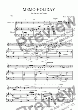 page one of "Memo-Holiday for Clarinet and Piano"