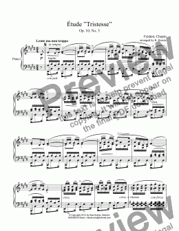 page one of Étude (Study) Tristesse Op. 10 for piano solo (easy)