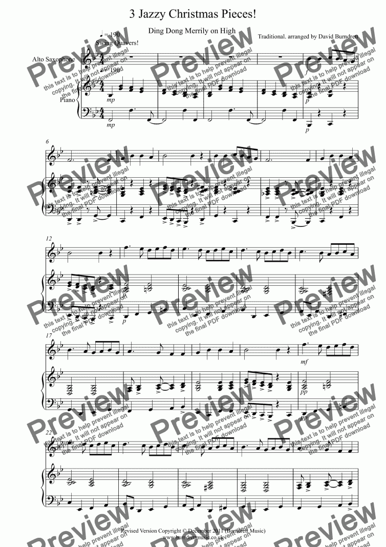 page one of 3 Jazzy Christmas Pieces! for Alto Sax and Piano