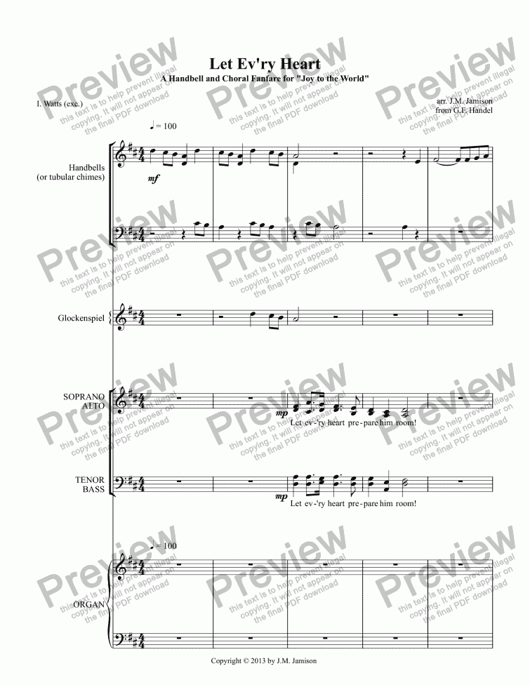 page one of Let Ev’ry Heart (A Choral and Handbell Fanfare for "Joy to the World") (full score)