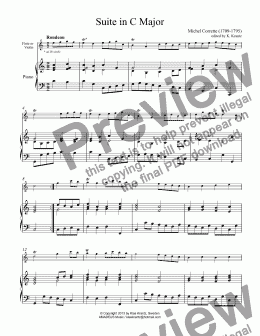 page one of Suite in C Major for flute/violin (recorder) and piano