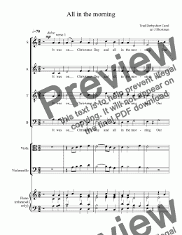 page one of All in the morning - Christmas Carol Choral Choir SATB, w/ optional viola, cello, oboe acc