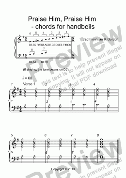 page one of Praise Him, Praise Him  - chords for handbells