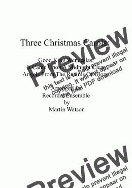 page one of Three Christmas Carols for Recorder Quartet