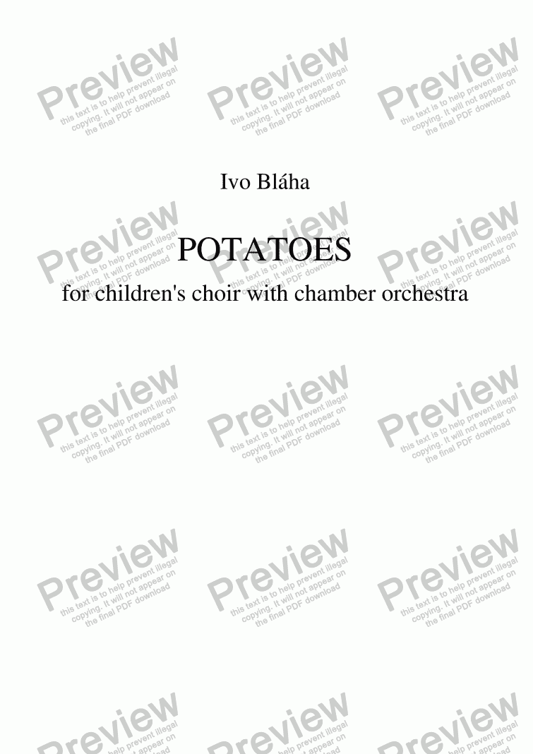 page one of POTATOES (Brambory) for children’s choir and chamber orchestra (English words)