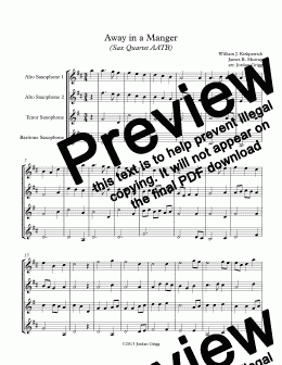 page one of Away in a Manger (Sax Quartet AATB)