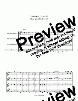page one of Coventry Carol (Sax Quartet AATB)