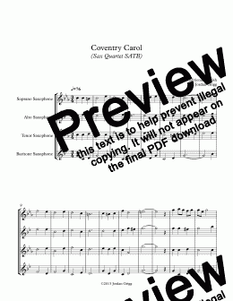 page one of Coventry Carol (Sax Quartet SATB)