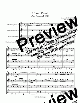 page one of Huron Carol (Sax Quartet AATB)
