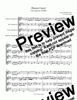 page one of Huron Carol (Sax Quartet SATB)
