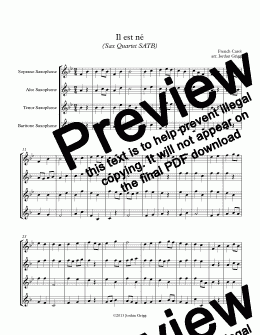 page one of Il est né (Sax Quartet SATB)